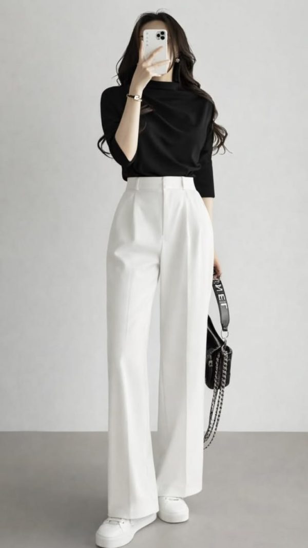 Women's High-Waisted Stretchable Cotton Ankle-Length Pants