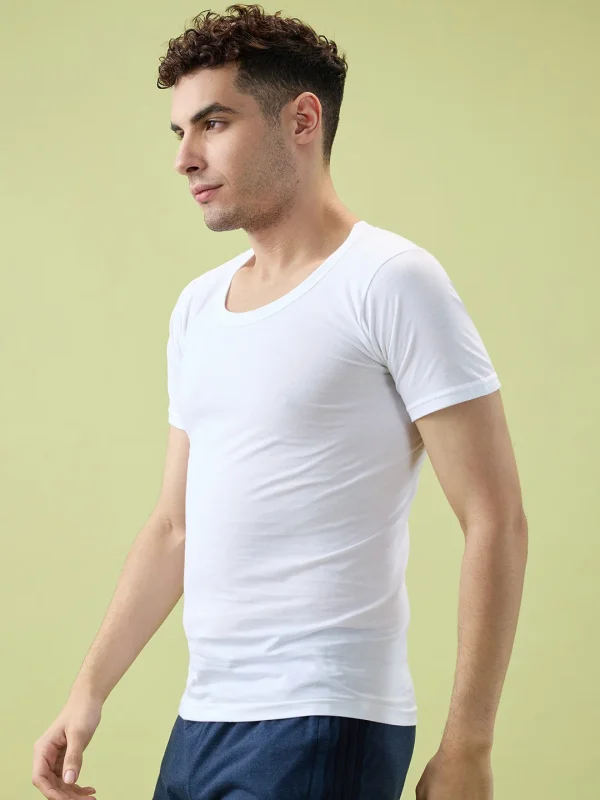 Macho Hint Mens Metro RNS Cotton Innerwear Vests with Soft, Breathable Comfort White (Pack of 2)
